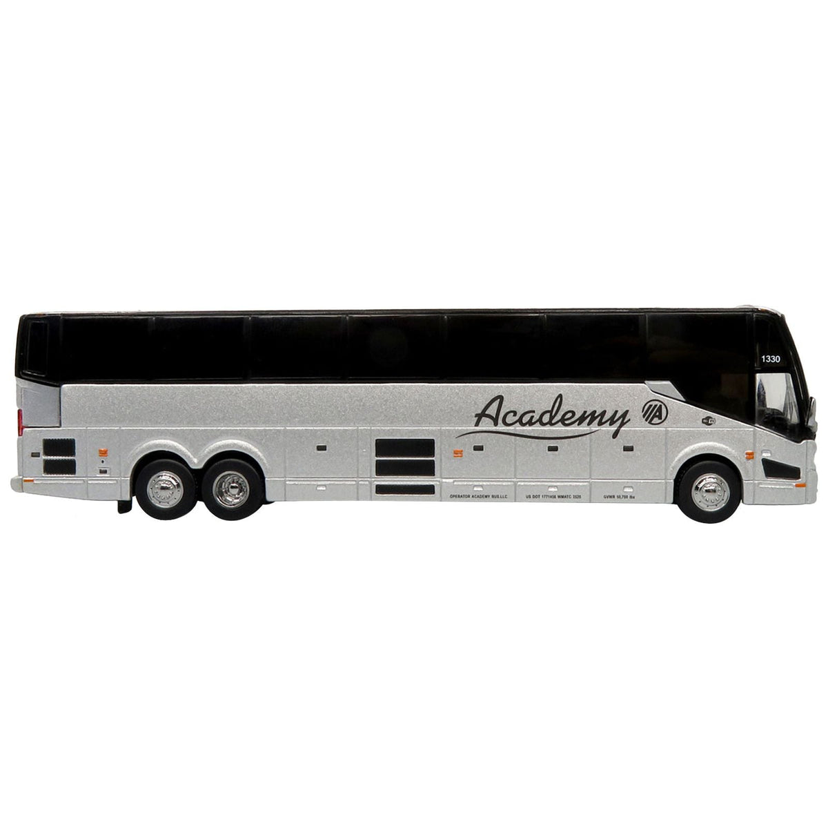 Prevost H3 - 45 Coach Bus "Academy Bus Lines" Silver Metallic Limited Edition 1/87 (HO) Diecast Model by Iconic Replicas - Iconic Replicas - ModelCars.com