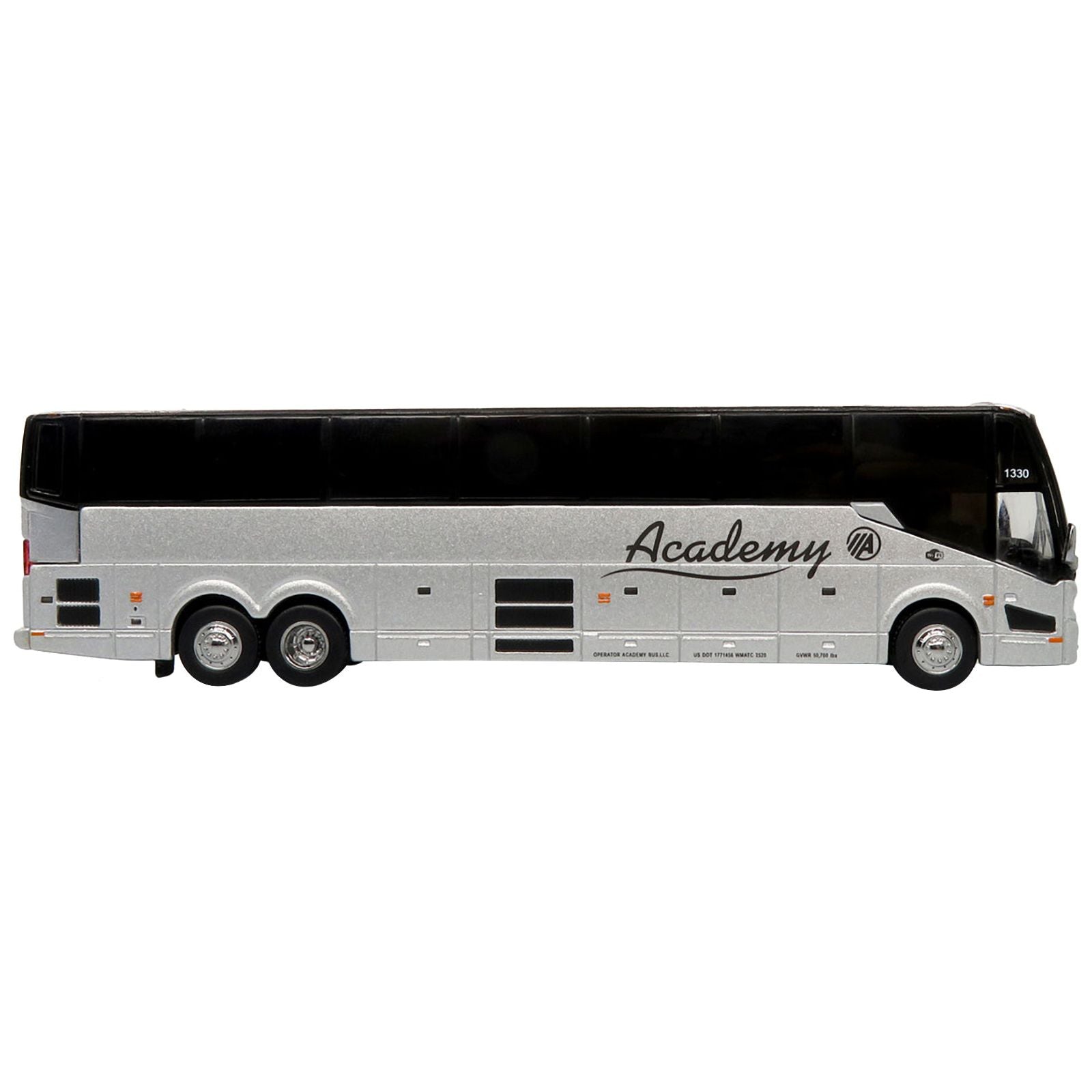 Prevost H3 - 45 Coach Bus "Academy Bus Lines" Silver Metallic Limited Edition 1/87 (HO) Diecast Model by Iconic Replicas - Iconic Replicas - ModelCars.com