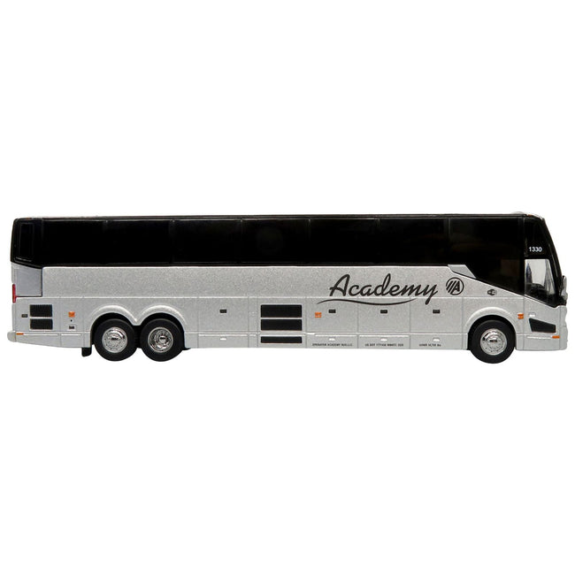 Prevost H3 - 45 Coach Bus "Academy Bus Lines" Silver Metallic Limited Edition 1/87 (HO) Diecast Model by Iconic Replicas - Iconic Replicas - ModelCars.com