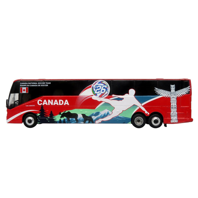 Prevost H3-45 Coach Bus "Canada National Soccer Team" Red with Graphics "International Federation of the Global Game" Series Limited Edition to 504 pieces Worldwide 1/87 (HO) Diecast Model by Iconic Replicas-Iconic Replicas-ModelCars.com