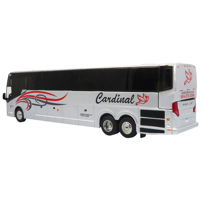 Prevost H3 - 45 Coach Bus "Cardinal Transportation" Silver Metallic with Graphics Limited Edition 1/87 (HO) Diecast Model by Iconic Replicas - Iconic Replicas - ModelCars.com