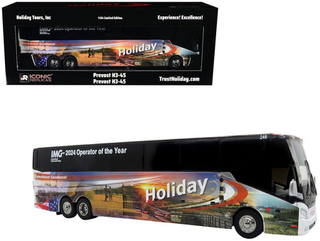 Prevost H3-45 Coach Bus "Holiday Tours - 2024 IMG Operator of the Year" White with Graphics Limited Edition 1/64 Diecast Model by Iconic Replicas-Iconic Replicas-ModelCars.com