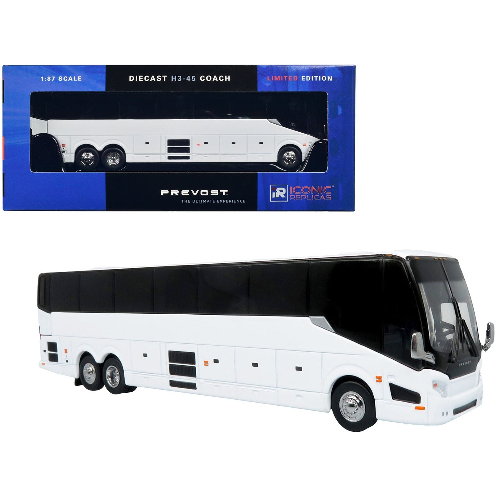 Prevost H3 - 45 Coach Bus Plain White Limited Edition 1/87 (HO) Diecast Model by Iconic Replicas - Iconic Replicas - ModelCars.com
