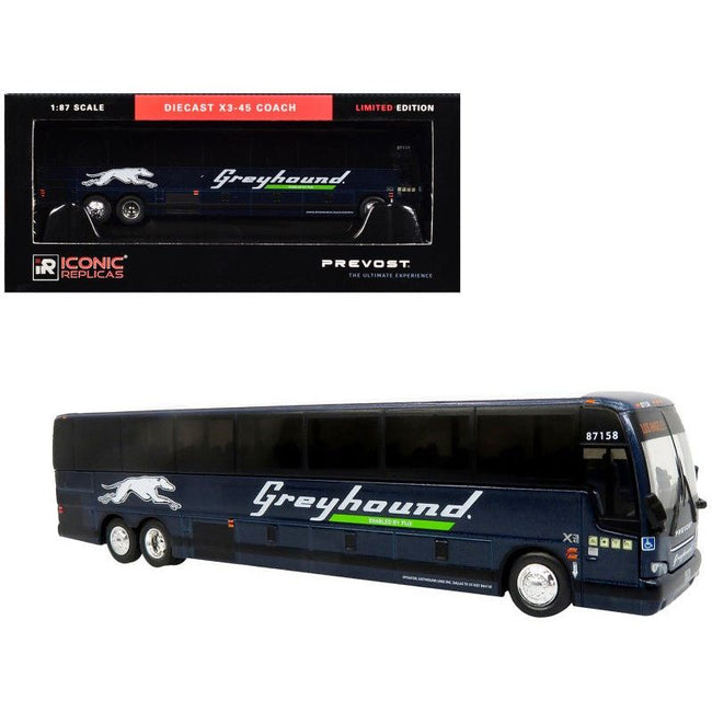Prevost X3 - 45 Coach Bus "Greyhound Enabled by FlixBus" Blue Metallic Limited Edition 1/87 (HO) Diecast Model by Iconic Replicas - Iconic Replicas - ModelCars.com