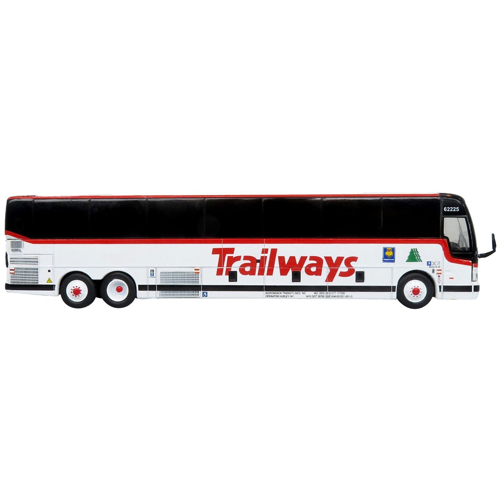 Prevost X3 - 45 Coach Bus "Trailways - Adirondack Transit Lines" White with Red Stripes Limited Edition 1/87 (HO) Diecast Model by Iconic Replicas - Iconic Replicas - ModelCars.com