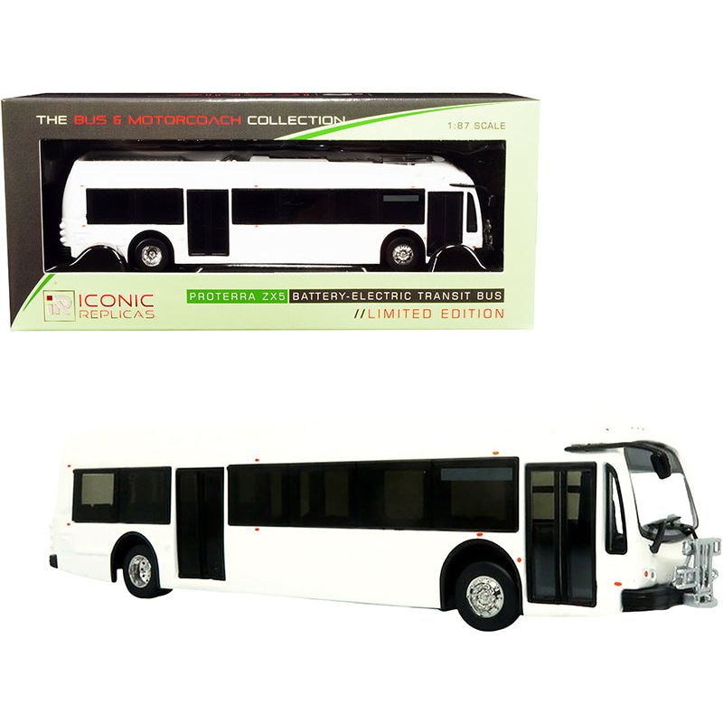 Proterra ZX5 Battery - Electric Transit Bus Blank White "The Bus & Motorcoach Collection" 1/87 (HO) Diecast Model by Iconic Replicas - Iconic Replicas - ModelCars.com