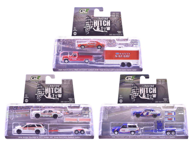 "Racing Hitch & Tow" Series #6 Set of 3 pieces 1/64 Diecast Model Cars by Greenlight-Greenlight-ModelCars.com