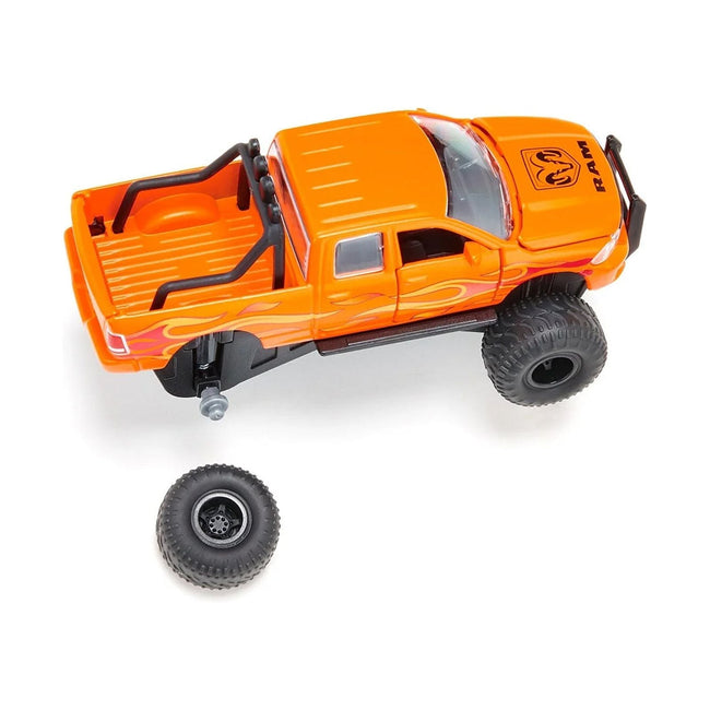 Ram 1500 Pickup Truck Lifted with Balloon Tires Orange with Flames 1/50 Diecast Model by Siku-SIKU-ModelCars.com