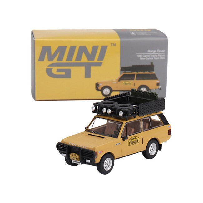 Range Rover with Roofrack Tan "Camel Trophy - Papua New Guinea Team USA" (1982) Limited Edition to 2400 pieces Worldwide 1/64 Diecast Model Car by Mini GT - Mini GT - ModelCars.com