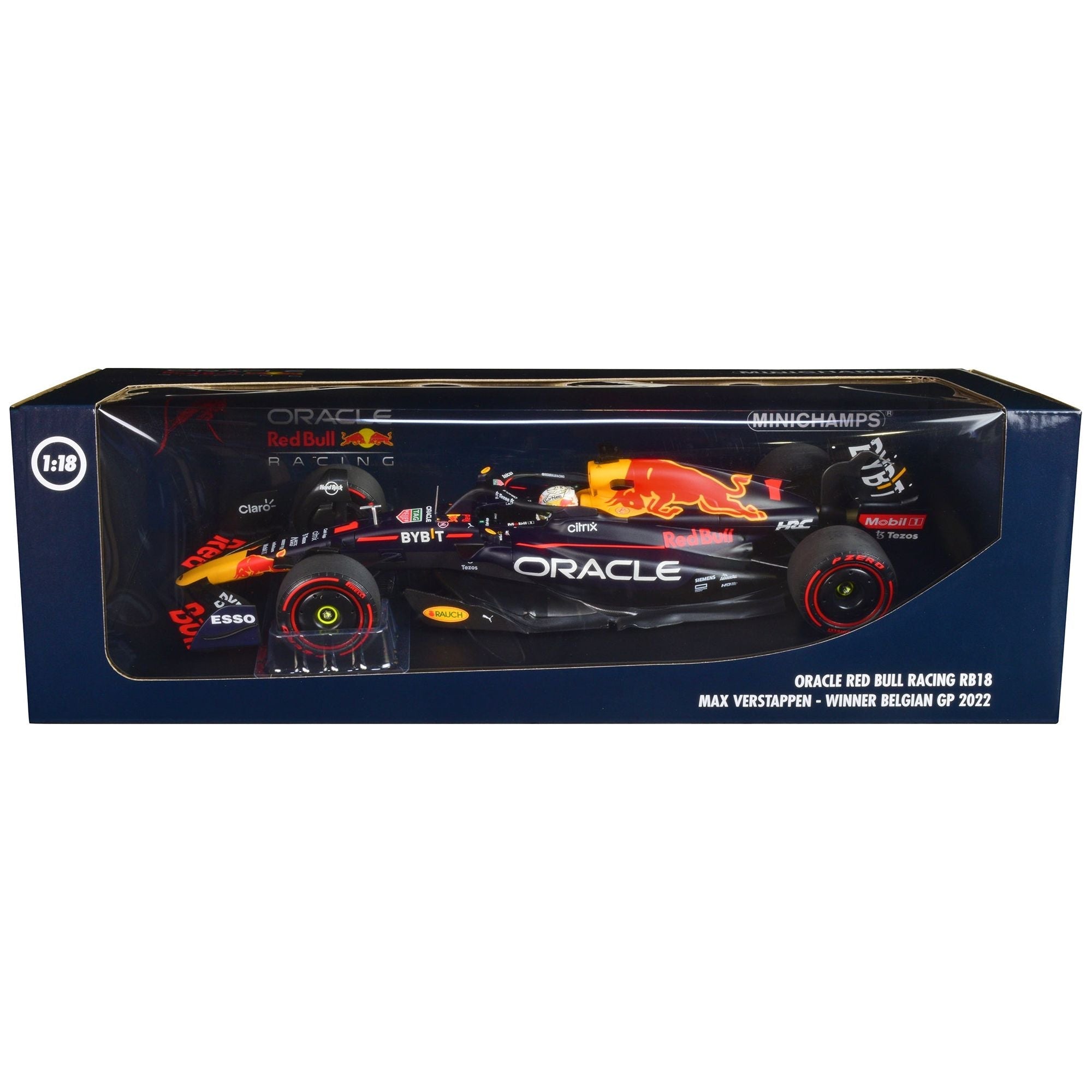 Red Bull Racing RB18 1 Max Verstappen "Oracle" Winner F1 Formula One "Belgian GP" (2022) with Driver Limited Edition to 420 pieces Worldwide 1/18 Diecast Model Car by Minichamps - Minichamps - ModelCars.com