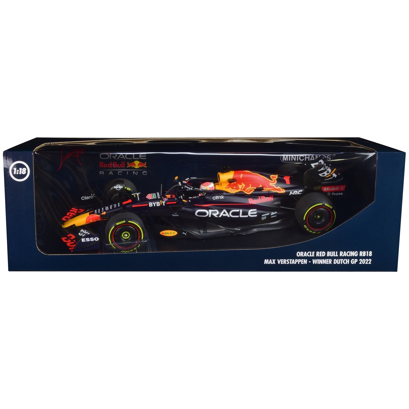 Red Bull Racing RB18 1 Max Verstappen "Oracle" Winner F1 Formula One "Dutch GP" (2022) with Driver Limited Edition to 528 pieces Worldwide 1/18 Diecast Model Car by Minichamps - Minichamps - ModelCars.com