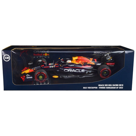 Red Bull Racing RB18 1 Max Verstappen "Oracle" Winner F1 Formula One "Hungarian GP" (2022) with Driver Limited Edition to 360 pieces Worldwide 1/18 Diecast Model Car by Minichamps - Minichamps - ModelCars.com