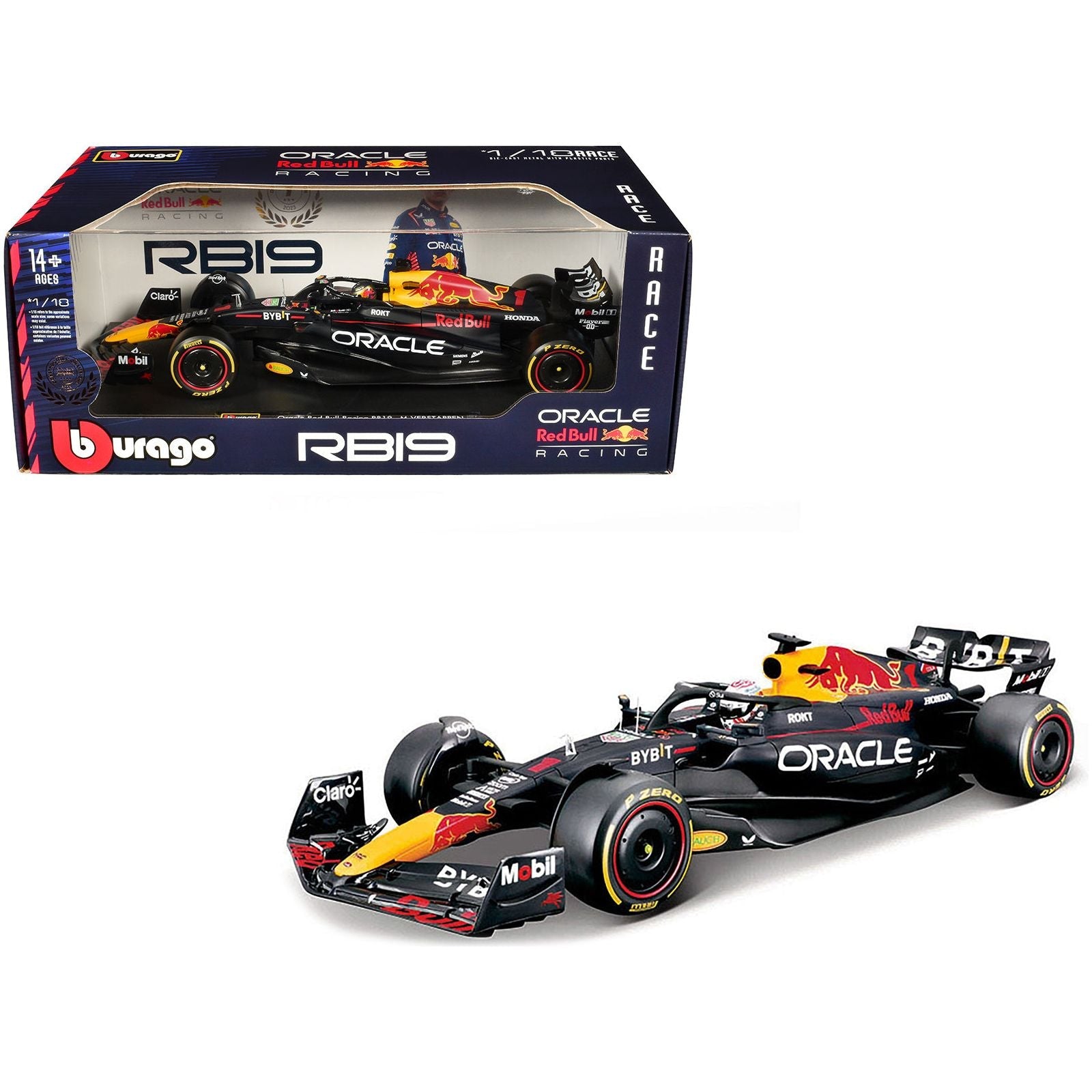 Red Bull Racing RB19 1 Max Verstappen "Oracle" Champion Formula One F1 World Championship (2023) "Race" Series 1/18 Diecast Model Car by Bburago - Bburago - ModelCars.com
