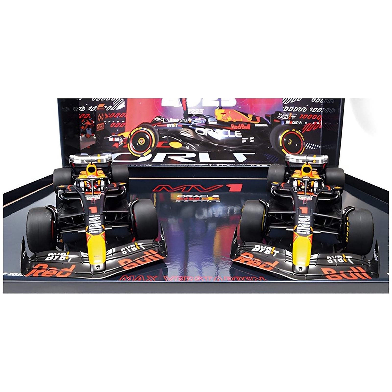 Red Bull Racing RB19 1 Max Verstappen "Oracle" F1 Formula One "Qatar GP" (2023) Set of 2 Cars Limited Edition to 499 pieces Worldwide 1/18 Diecast Model Cars by Minichamps - Minichamps - ModelCars.com
