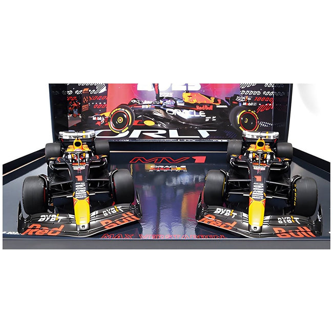 Red Bull Racing RB19 1 Max Verstappen "Oracle" F1 Formula One "Qatar GP" (2023) Set of 2 Cars Limited Edition to 499 pieces Worldwide 1/18 Diecast Model Cars by Minichamps - Minichamps - ModelCars.com