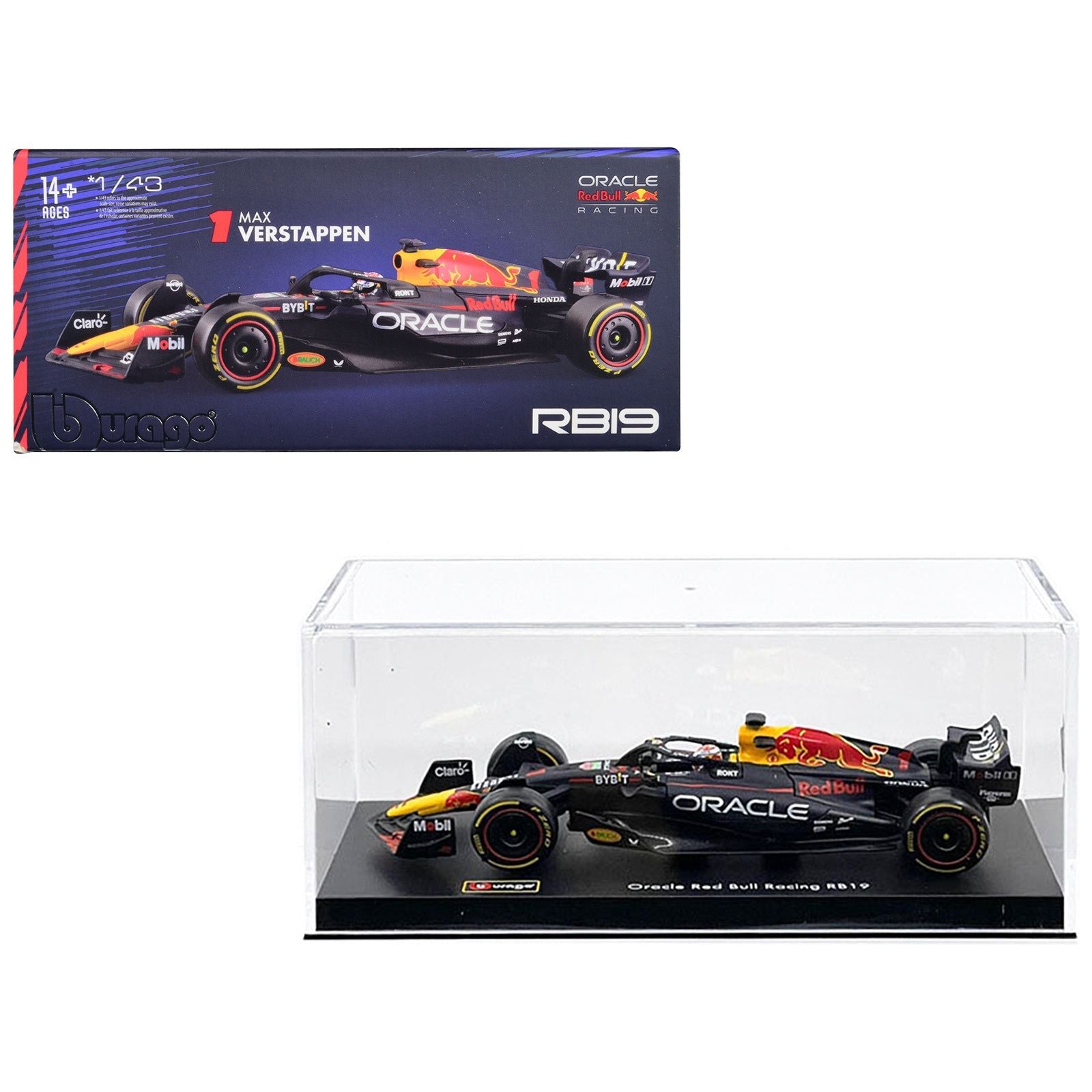 Red Bull Racing RB19 1 Max Verstappen "Oracle" Formula One F1 World Championship (2023) with Driver Figure and Display Case "Race" Series 1/43 Diecast Model Car by Bburago - Bburago - ModelCars.com