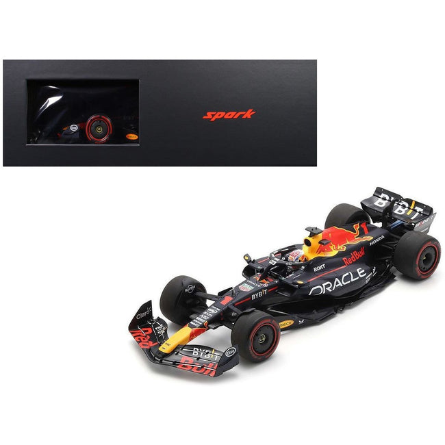Red Bull Racing RB19 #1 Max Verstappen "Oracle" Winner "40th Career Win" Formula One F1 "Spanish GP" (2023) and Acrylic Display Case 1/18 Model Car by Spark-Spark-ModelCars.com