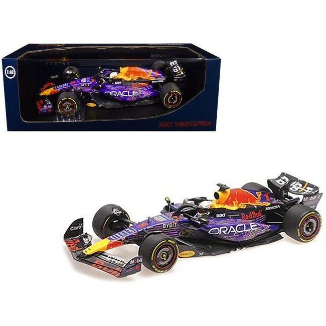Red Bull Racing RB19 #1 Max Verstappen "Oracle" Winner F1 Formula One "Las Vegas GP" (2023) with Driver Limited Edition to 390 pieces Worldwide 1/18 Diecast Model Car by Minichamps-Minichamps-ModelCars.com