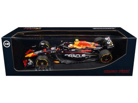 Red Bull Racing RB19 #11 Sergio Perez "Oracle" 2nd Place F1 Formula One "Italian GP" (2023) with Driver Limited Edition to 108 pieces Worldwide 1/18 Diecast Model Car by Minichamps-Minichamps-ModelCars.com