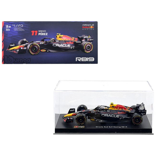 Red Bull Racing RB19 #11 Sergio Perez "Oracle" Formula One F1 World Championship (2023) with Driver Figure and Display Case "Race" Series 1/43 Diecast Model Car by Bburago-Bburago-ModelCars.com