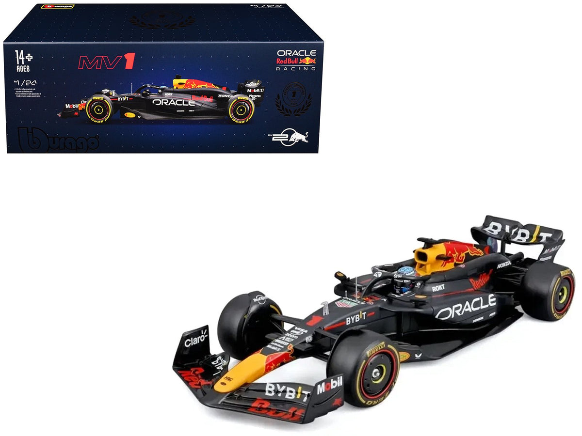 Red Bull Racing RB20 1 Max Verstappen "Oracle" Winner Formula One F1 Championship "Drivers' Champion" (2024) with Display Case 1/24 Diecast Model Car by Bburago-Bburago-ModelCars.com