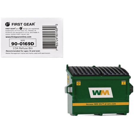 Refuse Trash Bin "Waste Management" Green Version D 1/34 Diecast Model by First Gear - First Gear - ModelCars.com