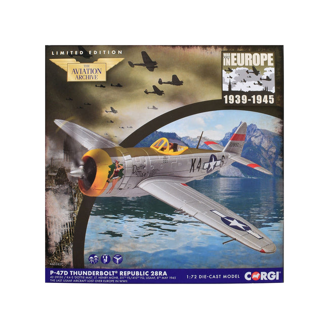 Republic P-47D Thunderbolt 28RA Fighter Aircraft "Dottie Mae 511th Fighter Squadron 405th Fighter Group" (1945) United States Army Air Forces "The Aviation Archive" Series 1/72 Diecast Model by Corgi-Corgi-ModelCars.com