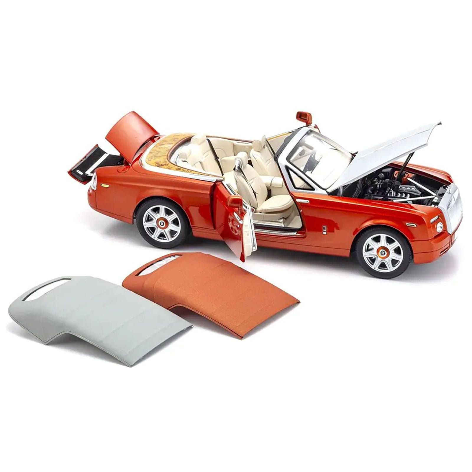 Rolls Royce Phantom Drophead Coupe Orange Metallic with Silver Hood 1/18 Diecast Model Car by Kyosho - Kyosho - ModelCars.com