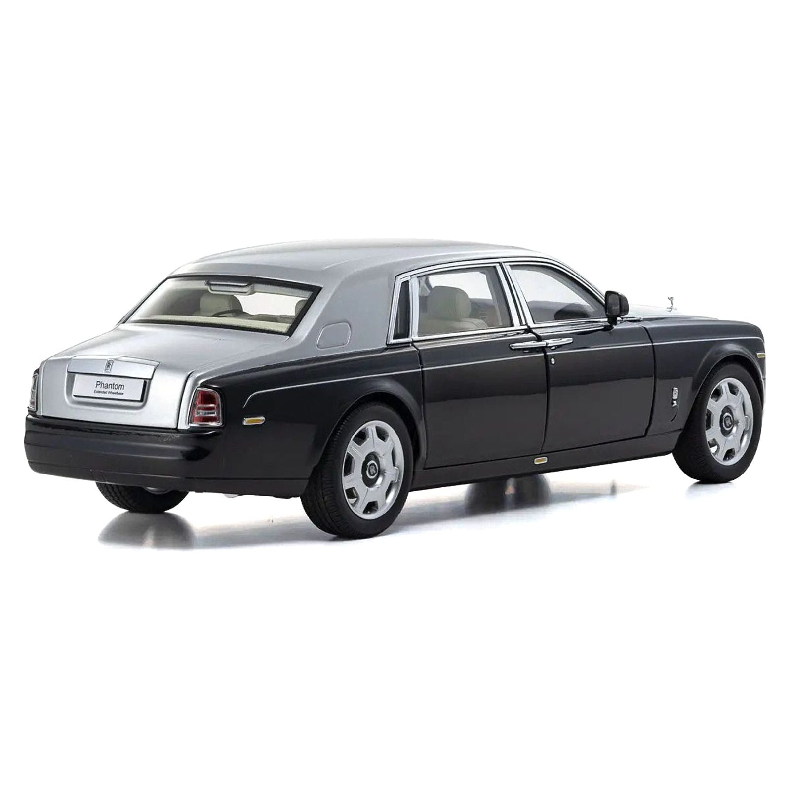 Rolls Royce Phantom EWB (Extended Wheelbase) Black and Silver Metallic 1/18 Diecast Model Car by Kyosho - Kyosho - ModelCars.com