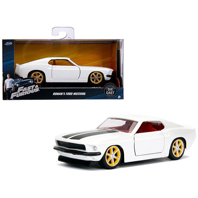 Roman's Ford Mustang White with Black Stripes and Red Interior "Fast & Furious" Movie 1/32 Diecast Model Car by Jada-Jada-ModelCars.com
