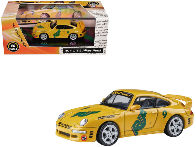 RUF CTR2 #9 "Pikes Peak" Yellow with Graphics 1/64 Diecast Model Car by Paragon Models-Paragon-ModelCars.com