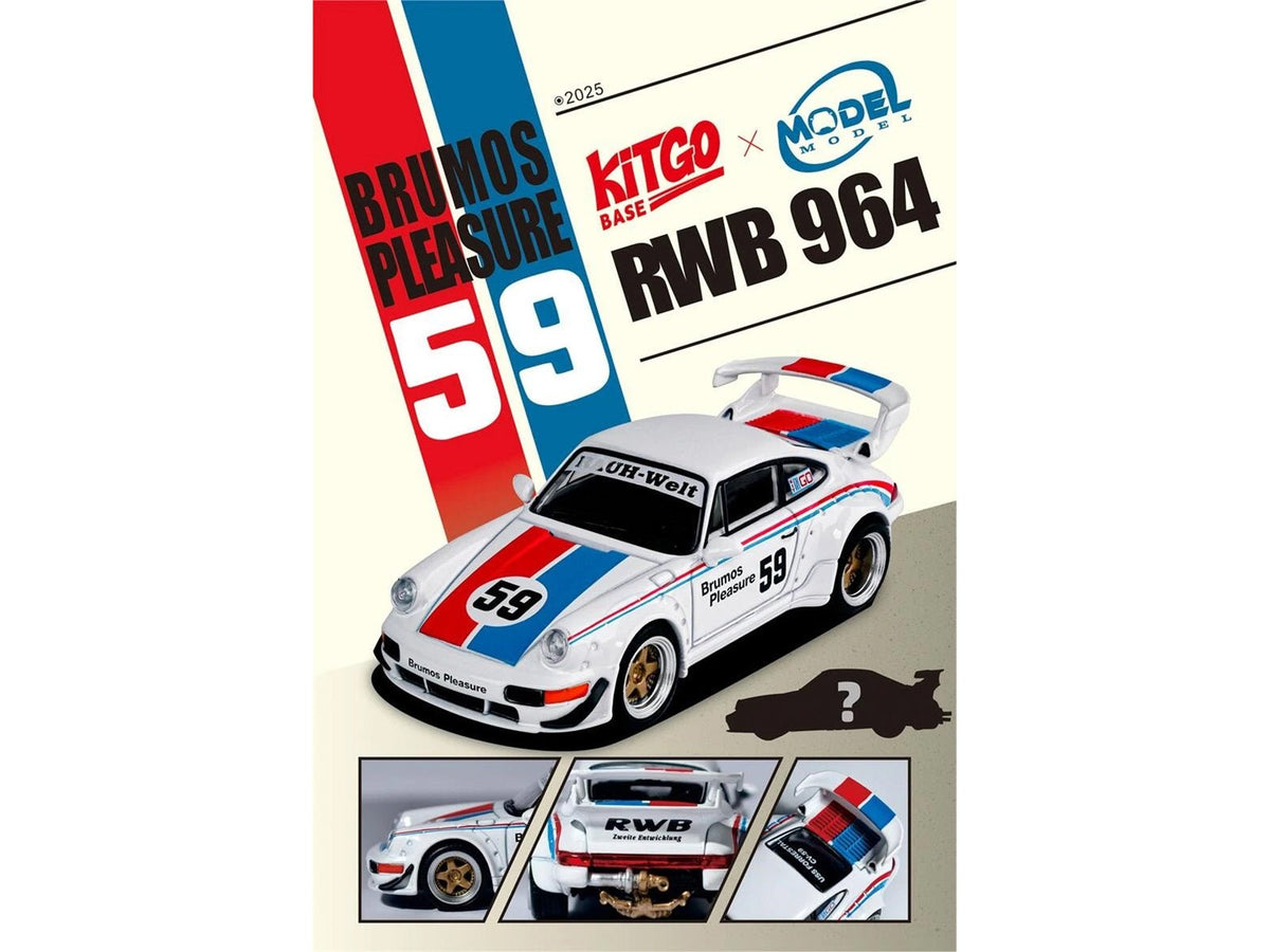 RWB 964 59 "Brumos Pleasure" White with Red and Blue Stripes "KitGo Base" Series 1/64 Diecast Model Car by Model Model-Model Model-ModelCars.com