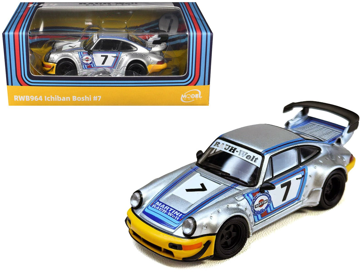 RWB 964 #7 "Ichiban Boshi - Martini Racing" Silver Metallic with Stripes 1/64 Diecast Model Car by Model Model-Model Model-ModelCars.com