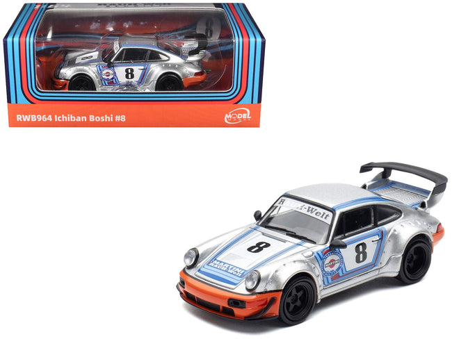 RWB 964 #8 "Ichiban Boshi - Martini Racing" Silver Metallic with Stripes 1/64 Diecast Model Car by Model Model-Model Model-ModelCars.com