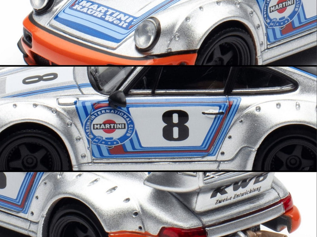 RWB 964 #8 "Ichiban Boshi - Martini Racing" Silver Metallic with Stripes 1/64 Diecast Model Car by Model Model-Model Model-ModelCars.com