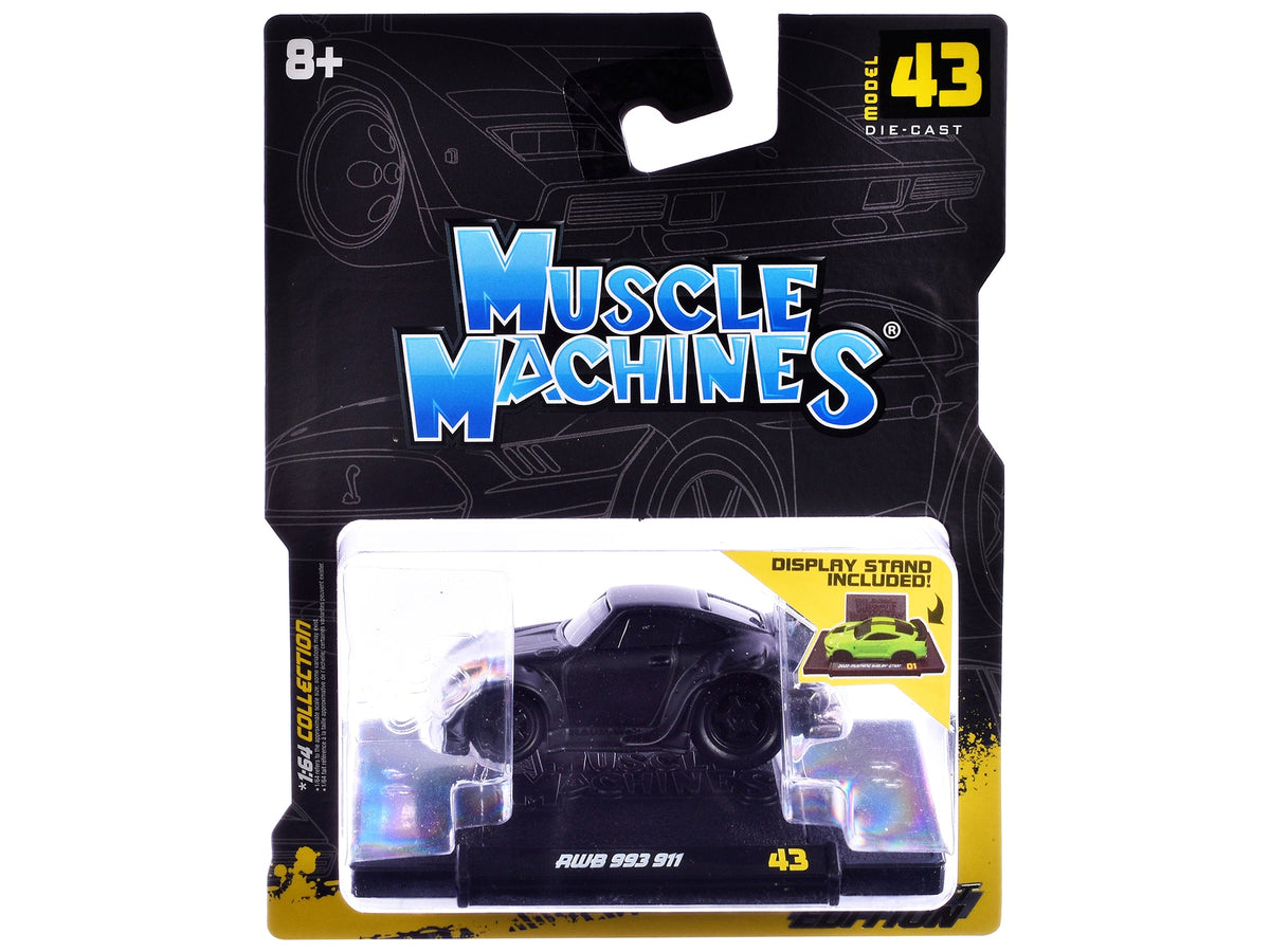 RWB 993 911 Matt Black 1/64 Diecast Model Car by Muscle Machines-Muscle Machines-ModelCars.com