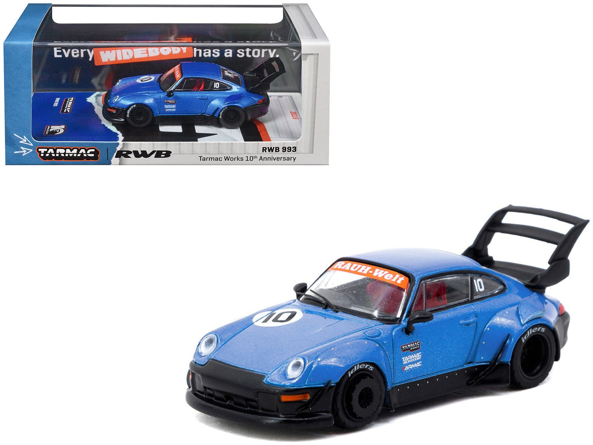 RWB 993 RHD (Right Hand Drive) #10 "Tarmac Works 10th Anniversary" Blue Metallic "Hobby64" Series 1/64 Diecast Model Car by Tarmac Works-Tarmac Works-ModelCars.com