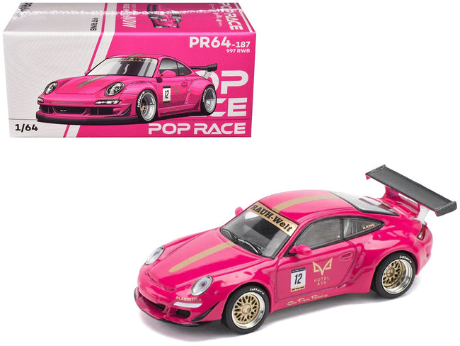 RWB 997 #12 "Hotel Ava" Pink Metallic 1/64 Diecast Model Car by Pop Race-Pop Race-ModelCars.com