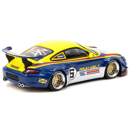 RWB 997 6 Blue and Yellow with Graphics "FuelFest Tokyo" (2023) Special Edition "Hobby64" Series 1/64 Diecast Model Car by Tarmac Works - Tarmac Works - ModelCars.com