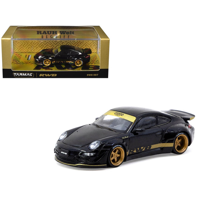 RWB 997 Black with Gold Wheels and Stripes "Hobby64" Series 1/64 Diecast Model Car by Tarmac Works-Tarmac Works-ModelCars.com