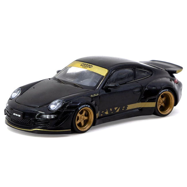 RWB 997 Black with Gold Wheels and Stripes "Hobby64" Series 1/64 Diecast Model Car by Tarmac Works-Tarmac Works-ModelCars.com