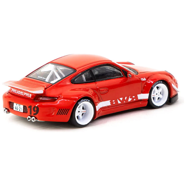RWB 997 Red with White Stripes and Wheels "Philadelphia" "Hobby64" Series 1/64 Diecast Model Car by Tarmac Works - Tarmac Works - ModelCars.com