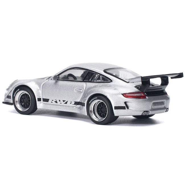 RWB 997 Silver Metallic with Black Stripes and Hood 1/64 Diecast Model Car by Pop Race - Pop Race - ModelCars.com