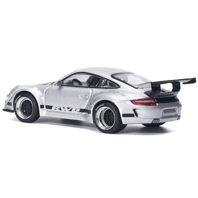 RWB 997 Silver Metallic with Black Stripes and Hood 1/64 Diecast Model Car by Pop Race-Pop Race-ModelCars.com