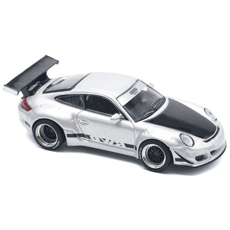 RWB 997 Silver Metallic with Black Stripes and Hood 1/64 Diecast Model Car by Pop Race - Pop Race - ModelCars.com