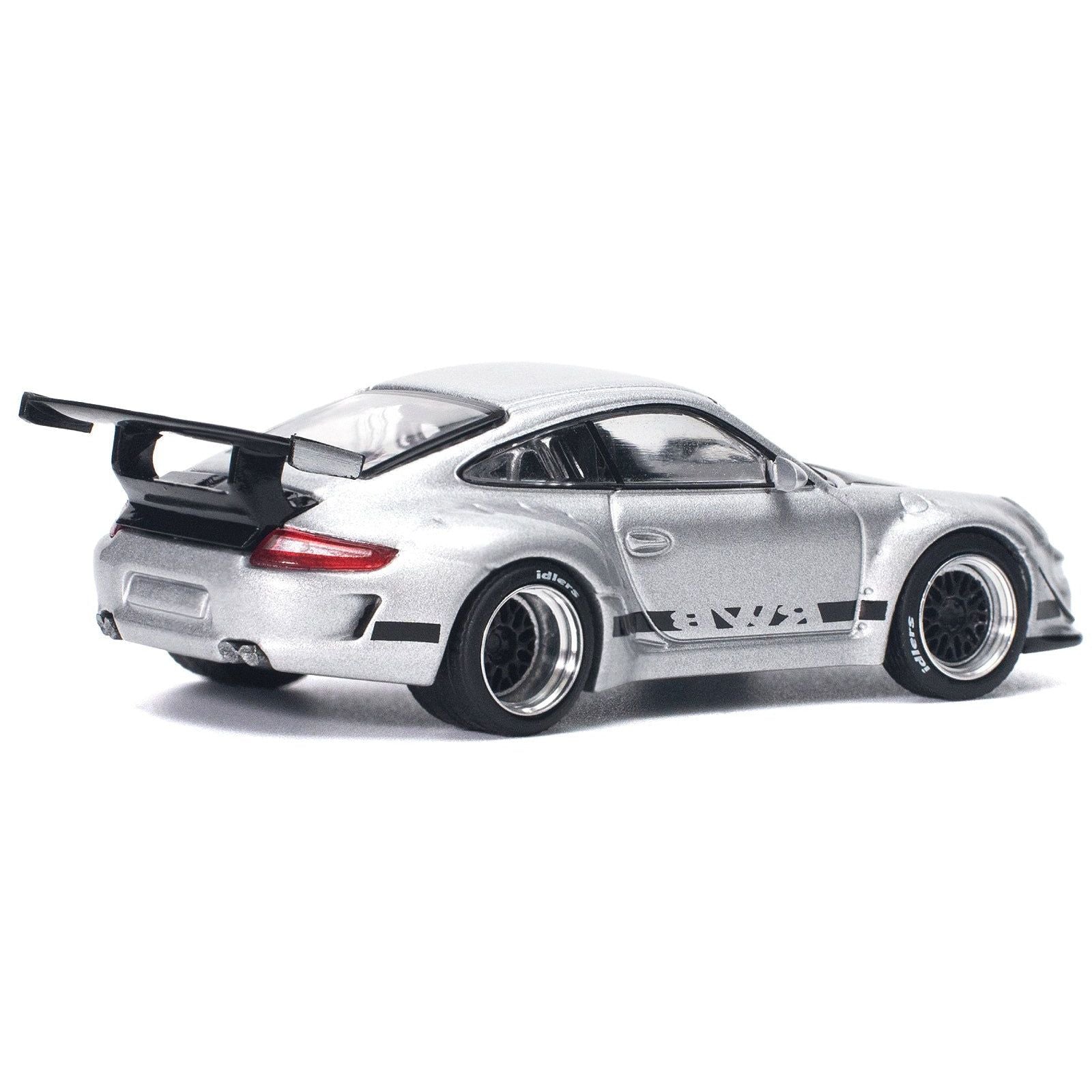 RWB 997 Silver Metallic with Black Stripes and Hood 1/64 Diecast Model Car by Pop Race - Pop Race - ModelCars.com