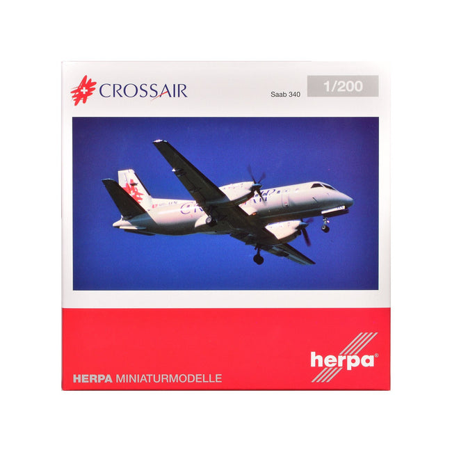Saab 340 Commercial Aircraft "Crossair" (HB-AKN) White with Tail Graphics 1/200 Diecast Model Airplane by Herpa-GeminiJets-ModelCars.com