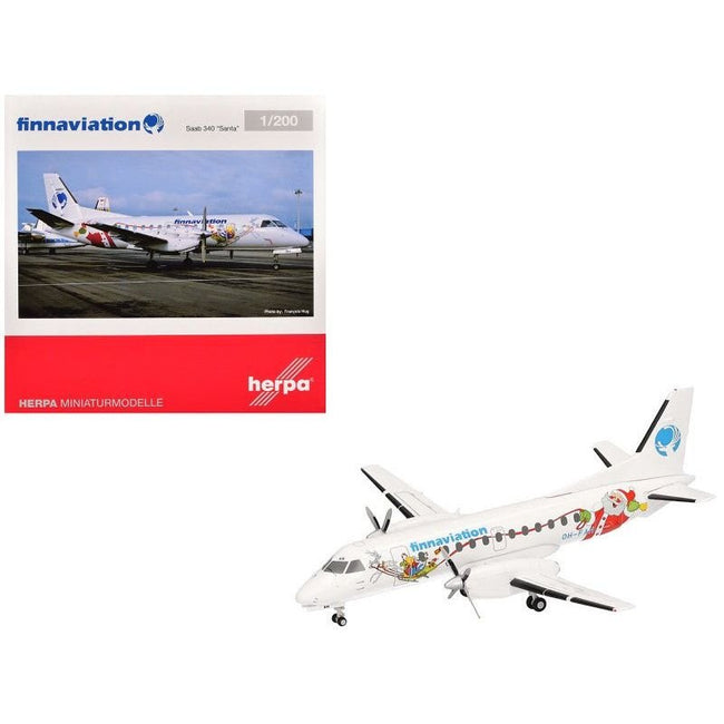 Saab 340 Commercial Aircraft "Finnaviation - Santa Livery" (OH-FAH) White with Graphics 1/200 Diecast Model Airplane by Herpa-Herpa-ModelCars.com