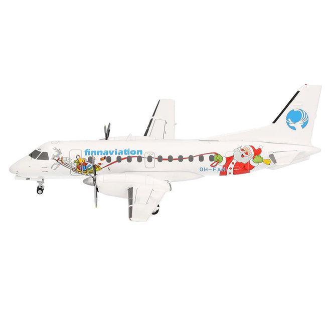 Saab 340 Commercial Aircraft "Finnaviation - Santa Livery" (OH - FAH) White with Graphics 1/200 Diecast Model Airplane by Herpa - Herpa - ModelCars.com