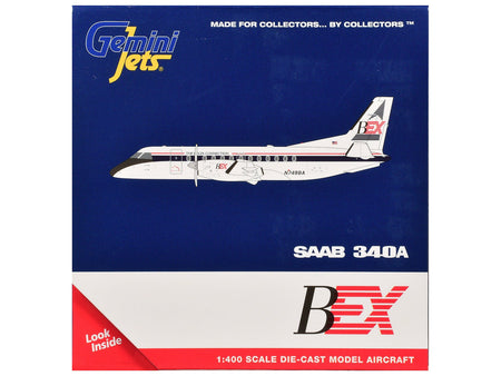 Saab 340A Commercial Aircraft "Business Express Airlines - The Delta Connection" (N749BA) White with Blue and Red Stripes 1/400 Diecast Model by GeminiJets-GeminiJets-ModelCars.com